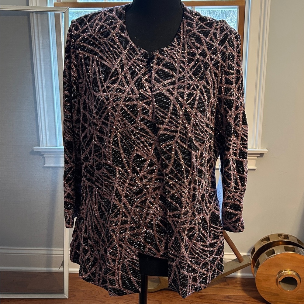 Alex Evenings Black and Purple Geometric Blouse
